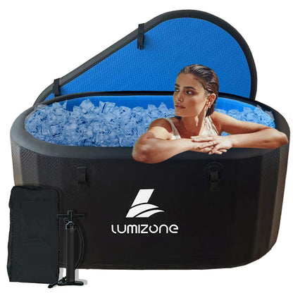 Lumizone Inflatable Cold Plunge Tub 132 Gallons Capacity Ice Bath Portable Ice Bath Tub Compatible With Water Chillers with Lid Drop Stitch PVC Double Layer Seals Oversized for Athletes