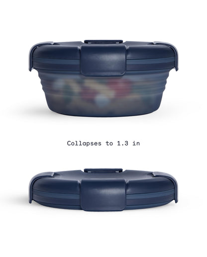 STOJO Collapsible Bowl - Translucent Denim Blue, 36oz - Reusable Silicone Bowl for Hot and Cold Food - Perfect for Travel, Meal Prep, To-Go Lunch, Camping & Hiking - Microwave & Dishwasher Safe