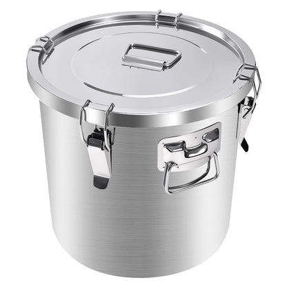 Tircoiude 304 Stainless Steel Flour Canister, 12.7 Gal Airtight Metal Canisters with Lids, Dog Food Storage Container for Rice, Bird Seed, Commercial Milk Storage 48L