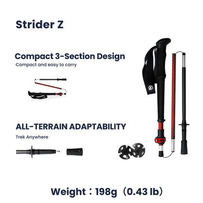 WindQuester Ultralight Carbon Fiber Trekking Poles – 198g Adjustable Folding Hiking Poles for Backpacking (110–130cm), Thru-Hiking, Trail Running – Strider Z Compact Collapsible Hiking Pole