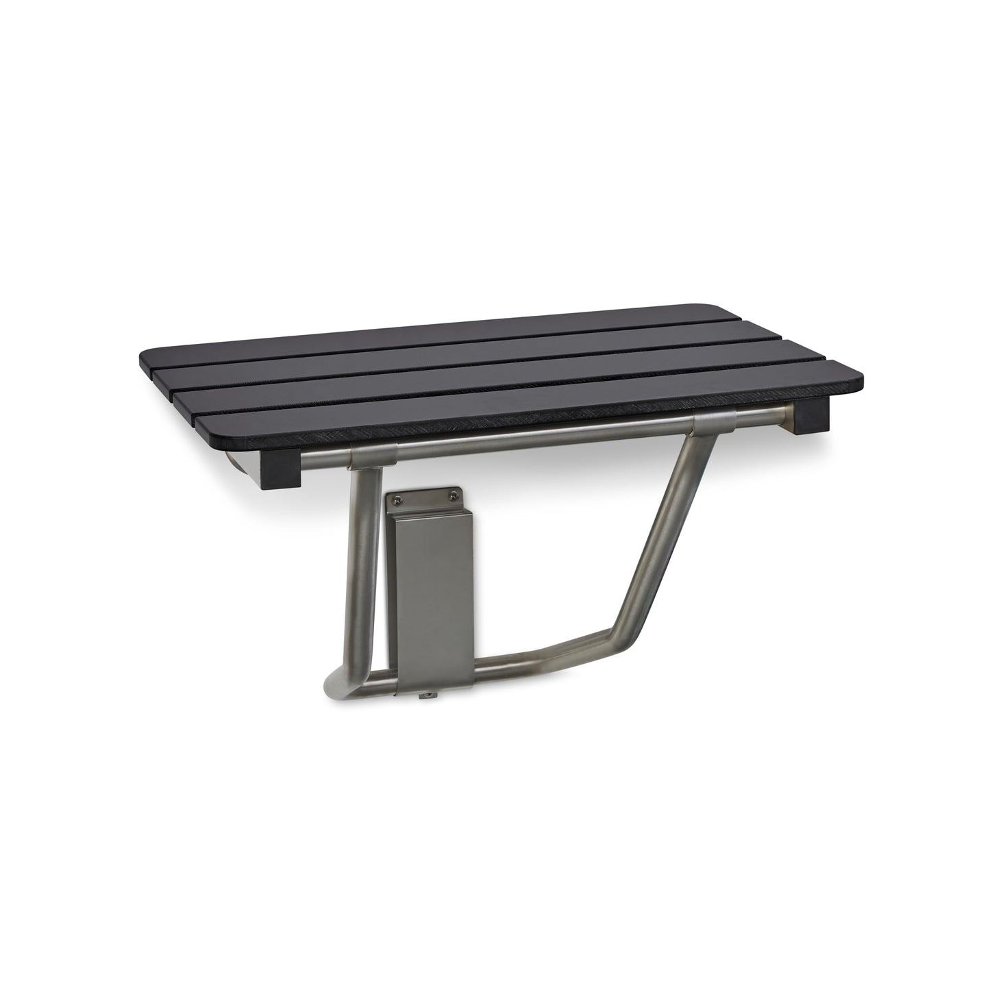 28-inch x 15-inch ADA Folding Wall Mount Bathroom Shower Seat Bench, Black Slatted Phenolic Seat