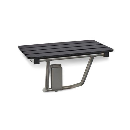 28-inch x 15-inch ADA Folding Wall Mount Bathroom Shower Seat Bench, Black Slatted Phenolic Seat
