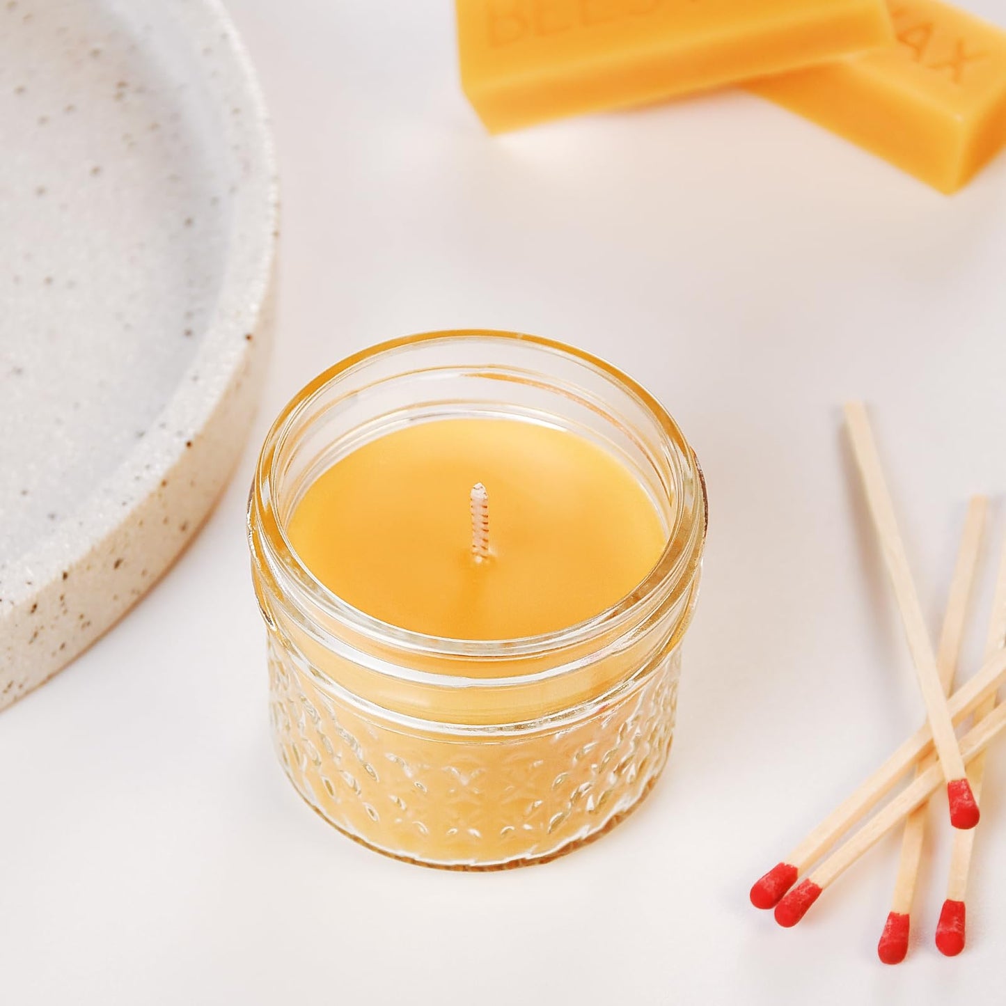 AGLARY 3PCS Beeswax Candle in Glass, 3oz,Over 21H Burn Time, Elegant and Natural Home Lighting,Unscented Beeswax-Raw