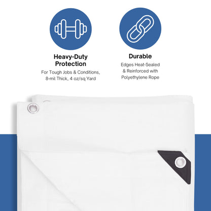 Kotap 25 x 40 Ft. Heavy-Duty Protection/Coverage Tarp, Superior Weave for Greater Longevity 8-mil, Multi-Use, Waterproof, White, 1-Pack (TRW-2540)