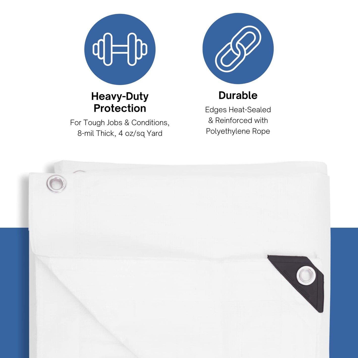 Kotap 24 x 30 Ft. Heavy-Duty Protection/Coverage Tarp, Superior Weave for Greater Longevity 8-mil, Multi-Use, Waterproof, White, 1-Pack (TRW-2430)