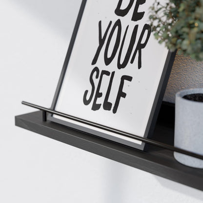 WOPITUES Floating Wall Shelves - Set of 3 with Black Metal Guardrail for Bedroom, Bathroom, Kitchen, Living Room Decor