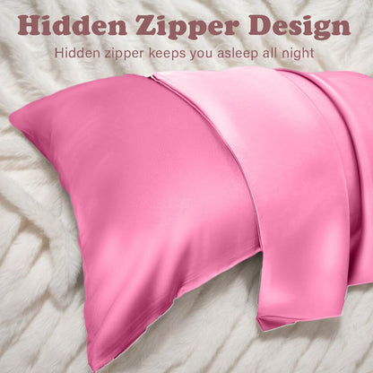 Mulberry Silk Pillow Cases - Ultra Smooth & Breathable Cooling Satin | Standard Size 20x26 Inches, Berry Red