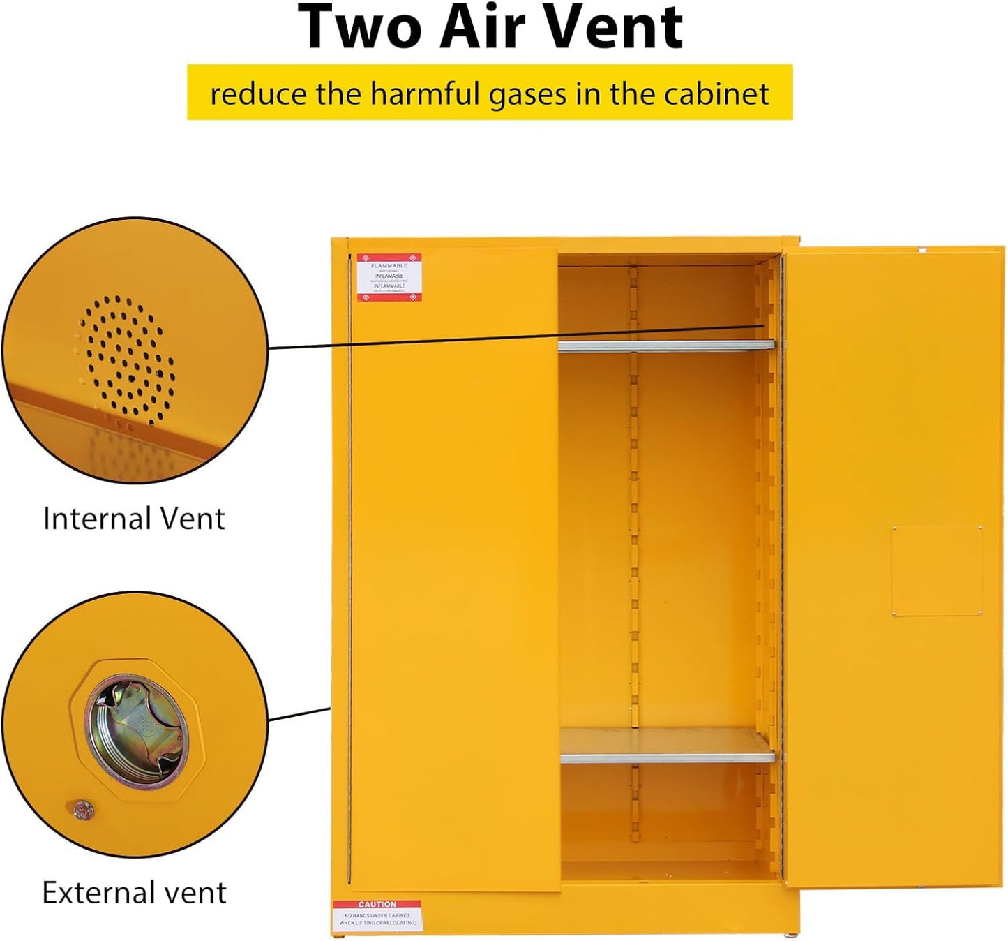 Flammable Storage Cabinet 43" x 18" x 65", 45 Gallon Galvanized Steel Flammable Liquid Storage Locker with 2 Adjustable Shelves & Manual-Close Doors, OSHA Compliant Industrial Hazardous Storage