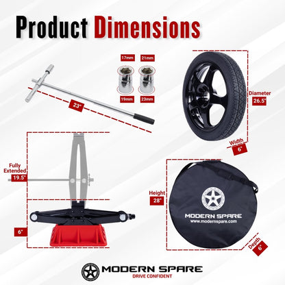 Modern Spare - Fits 2017-2026 Jeep Compass - Complete Compact Spare Tire Kit With Carrying Case
