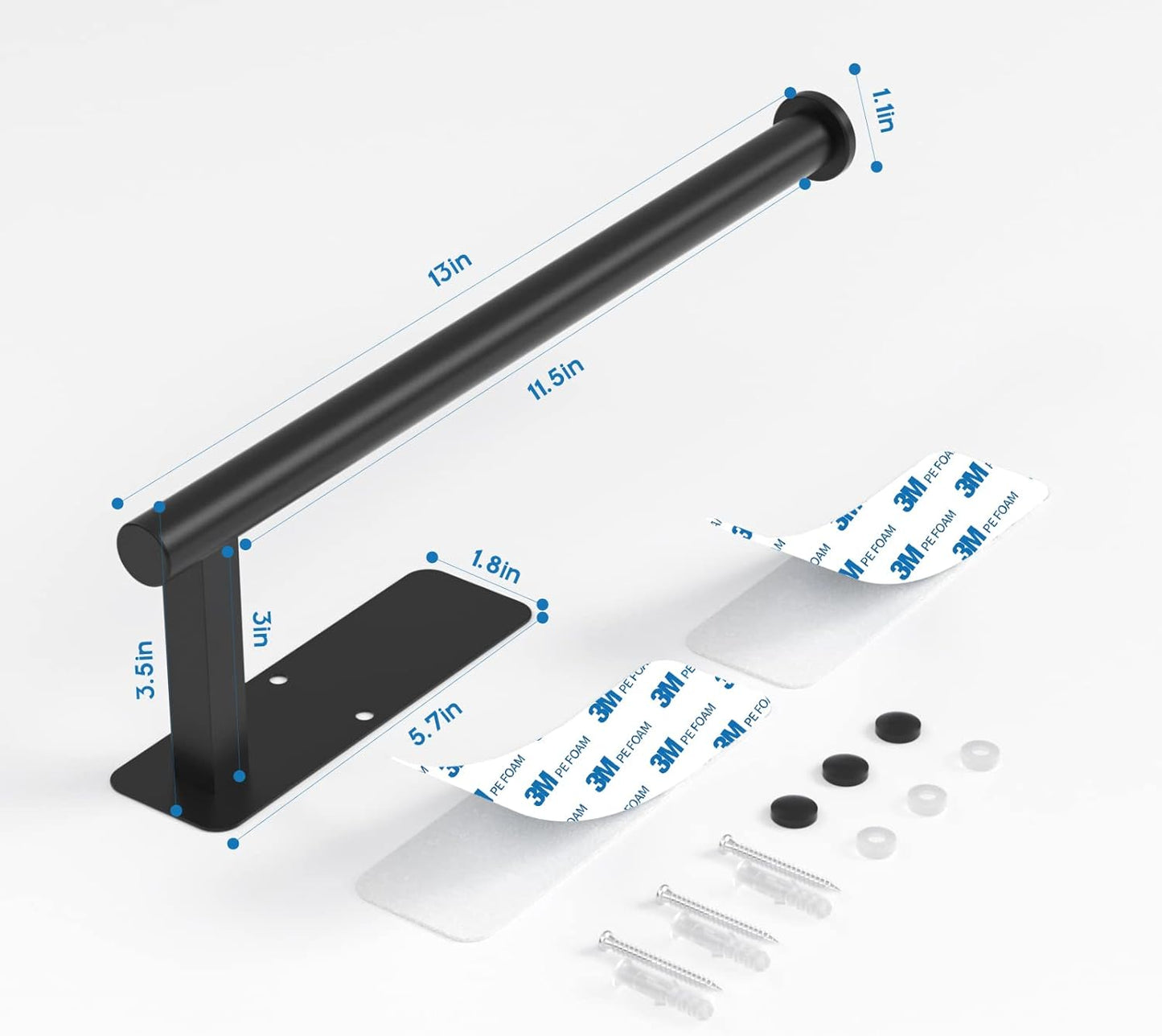 ASTOFLI Paper Towel Holder - No Drill, Self-Adhesive Wall Mount for Kitchen | 304 Stainless Steel Matte Black