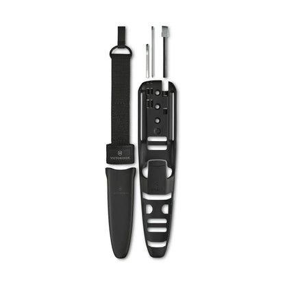 Victorinox Venture Pro Fixed-Blade Full Tang Stainless Steel Outdoor Knife - Bow Drill Divot, Durable Black Handle, Swiss Army Design, Ideal for Camping and Survival