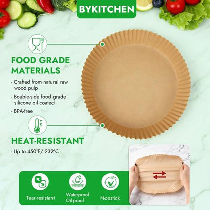 BYKITCHEN 300PCS Air Fryer Liners - Round Parchment Paper for 2 to 5QT Air Fryers | Compatible with Ninja, CHEFMAN, Cosori & More