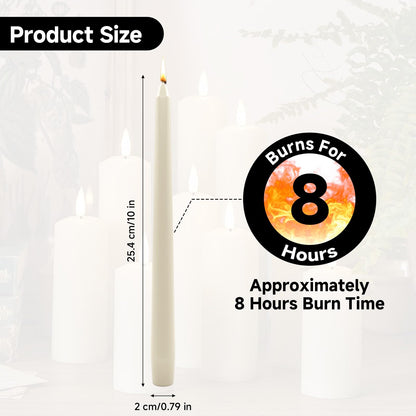 20 PCS Taper Candles: Ivory White Dripless Unscented Smokeless 10 Inch Tall Paraffin Wax Sticks with Cotton Wicks, 7-8 Hours Burning Time for Wedding Christmas Table Decor & Candlestick Holders