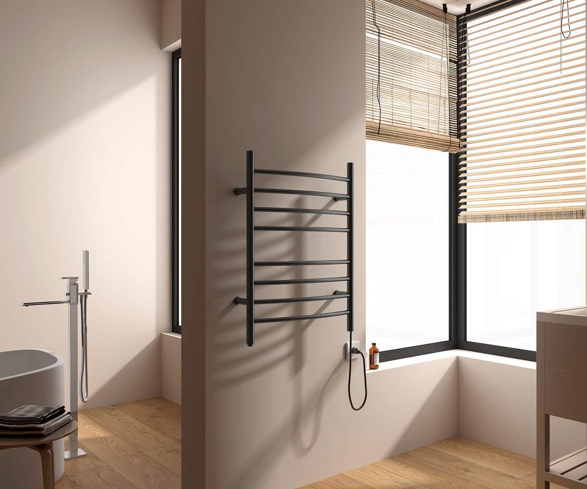 HEATGENE Towel Warmer 8 Bar Plug-in Curved Bath Towel Heater Towel Warmer for Bathroom Plug-in Drying Rack Brushed