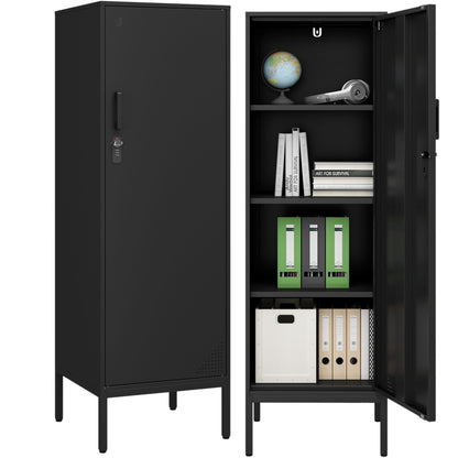 Steehoom Metal Storage Cabinet with Lock, 4 Tier Lockable Cabinet, Lockers for Employee, Changing Room,Home, Office, School, Gym, Garage (Black, 15.75" D x 15.75" W x 49.21" H)