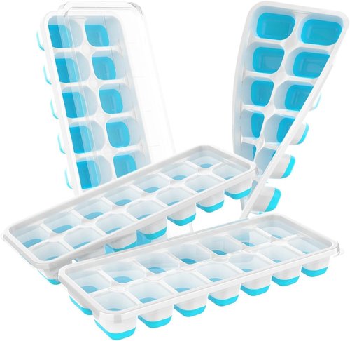 ChefAide Ice Cube Tray - Durable Stackable Design with Removable Lids | 4 Packs, 56 Cubes for Easy Ice Release