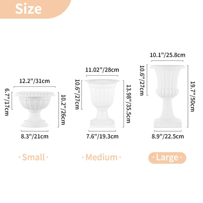 NUPTIO 2 Pcs Classic Urn Planter, 19.7 inch Tall Large Plastic Outdoor Urns Planters, Pedestal Flower vases Plant Pot, Resin Grecian Plants pots for Garden Porch Front Door, White