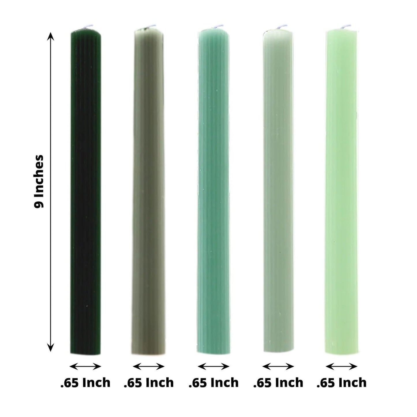 Efavormart 5 Pack 9" Mixed Sage Green Ribbed Unscented Taper Candles, Textured Ribbon Wax with Cotton Wick for Modern Centerpieces and Home Decor