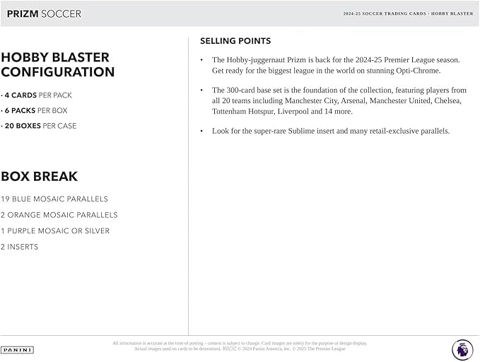 2024-25 Panini Prizm Premier League EPL Soccer Hobby Blaster Box