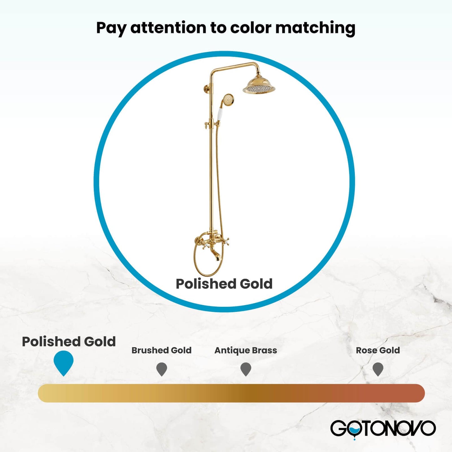 gotonovo Bathroom Exposed Shower Faucet Outdoor Shower System 8 Inch Rainfall Shower Head Set with Tub Spout and Handheld Spray Double Cross Handles Wall Mount without Shower Shelf Polished Gold