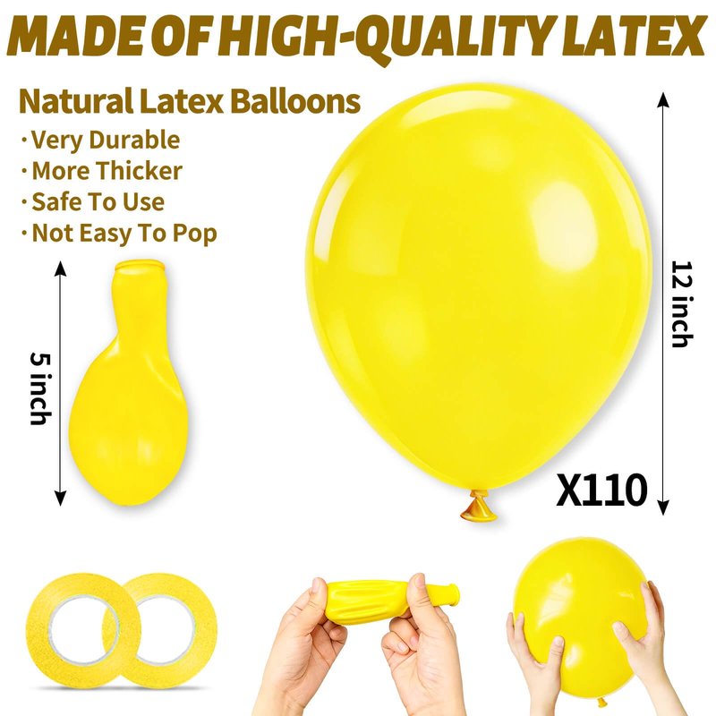 110pcs Yellow Balloons 12 Inch,Yellow Latex Balloons for Birthday Party Baby Shower Wedding(with 2 Ribbons).