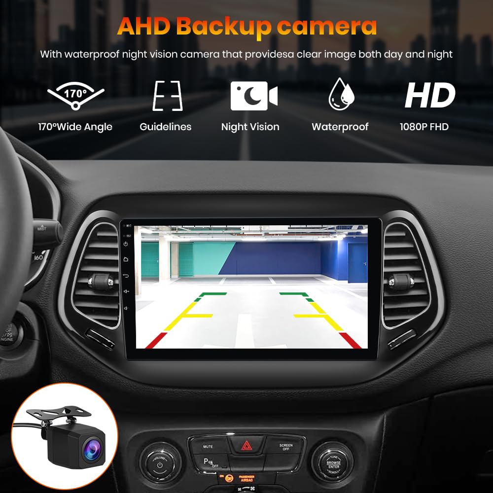 AWESAFE Android 13 Car Stereo for Jeep Compass 2017 2018 2019 2020, 10" Touchscreen Radio for Jeep Compass with Wireless CarPlay&Android Auto, GPS Navigation WiFi AM FM - 2GB+64GB