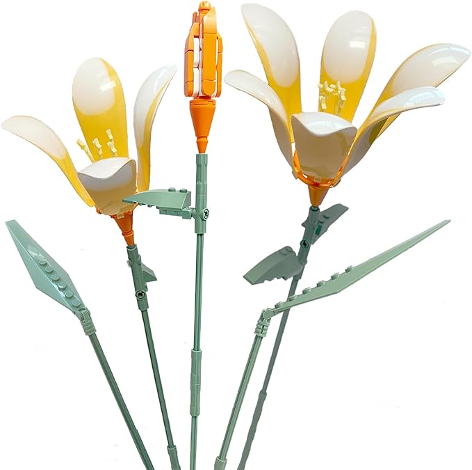 Lily Flower Building Kit for Adults Flower Bouquet Building Block Set Artificial Flowers Mini Building Bricks for Gifts/Home Decor Botanical Collection (Orange)