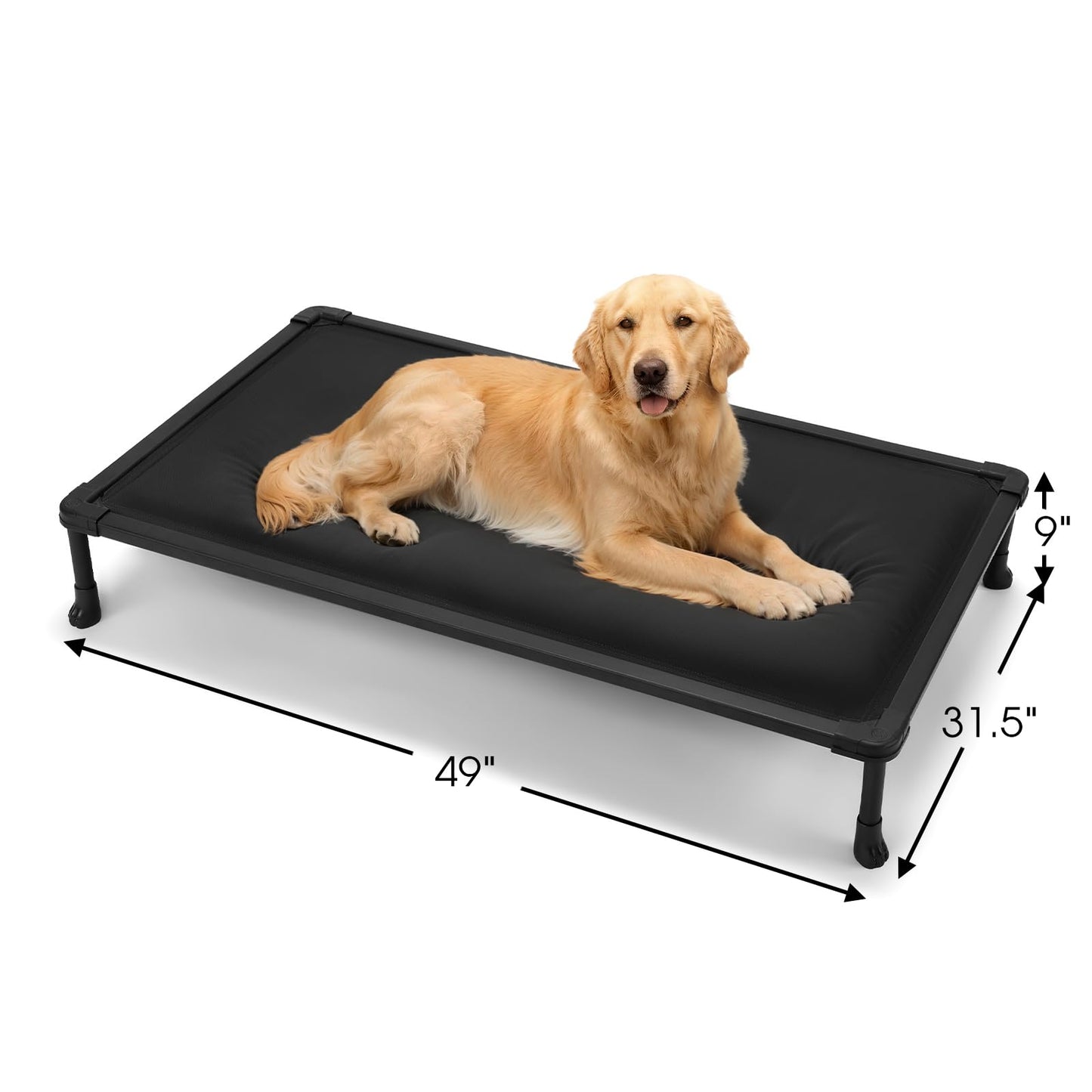 Veehoo Chew Proof Elevated Dog Bed, Indestructible Raised Dog Cot, Orthopedic Dog Platform Bed with Soft Padded Mat, Durable Waterproof Pet Cot for Indoor, Outdoor or Crate, 49-Inch, Black