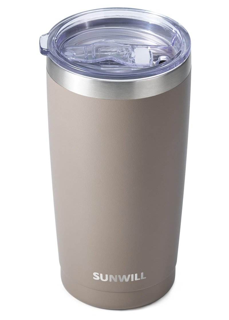 SUNWILL Travel Coffee Tumbler 20 oz, Insulated Mug with Lid, Stainless Steel Cup for Outdoor, Powder Coated Taupe
