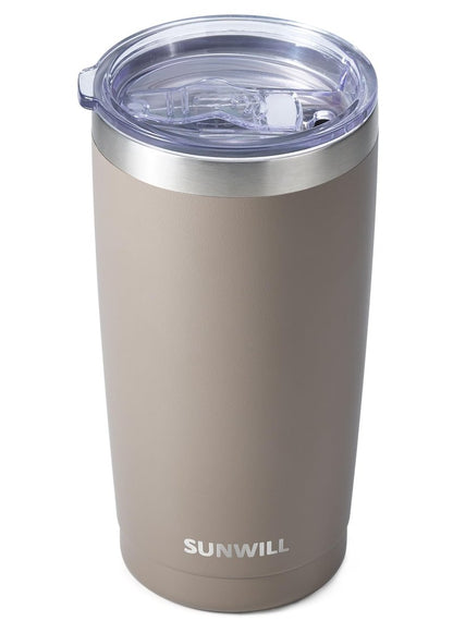 SUNWILL Travel Coffee Tumbler 20 oz, Insulated Mug with Lid, Stainless Steel Cup for Outdoor, Powder Coated Taupe