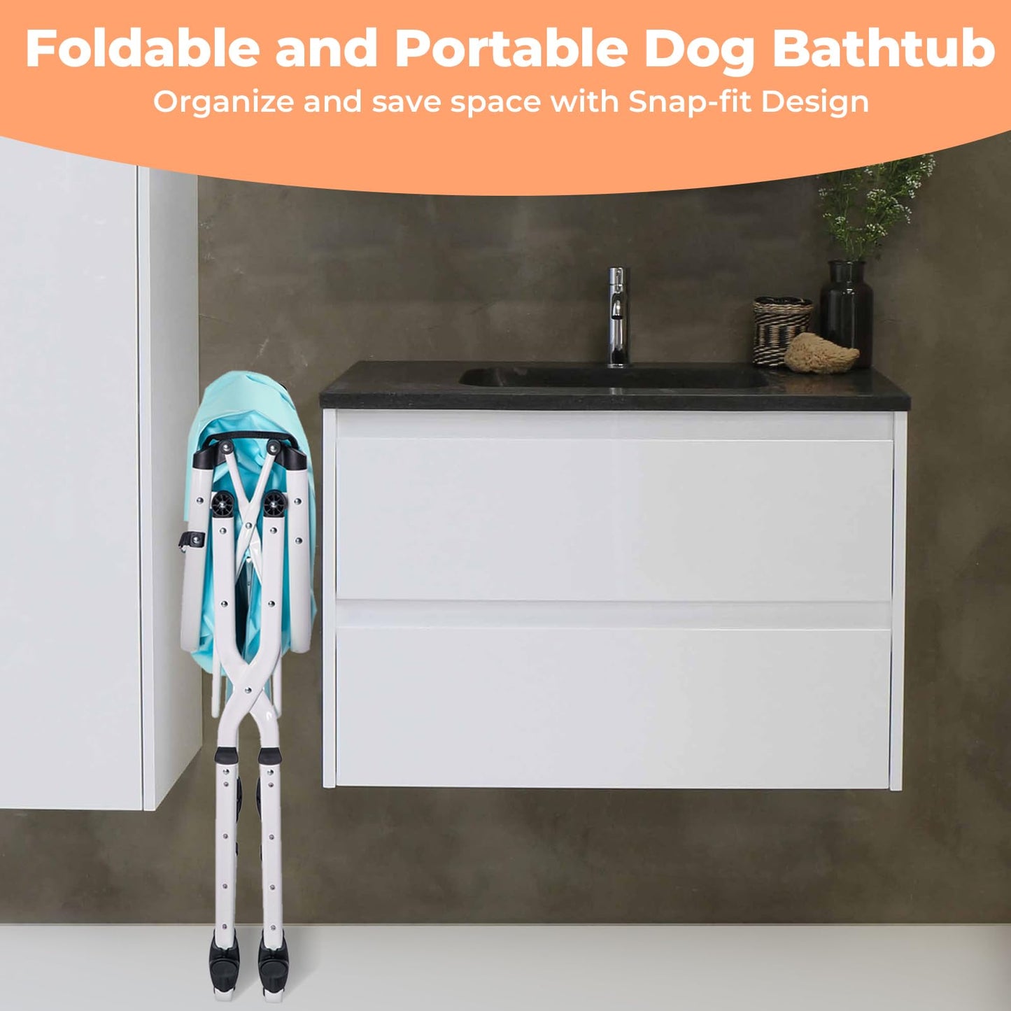 KITPLUS Portable Dog Bathtub, 5 Height Adjustable Dog Washing Station for Pet Shower and Grooming Foldable Bathing Tub with Storage & Anti-Slip Design for Small Large Dogs