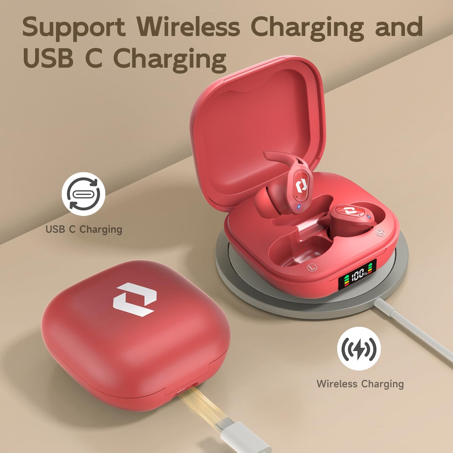 Wireless Ear buds Bluetooth Earbuds Wireless Charging Case Waterproof Headphones Built in Microphone Stereo Bass 64H Playback LED Power Display for iPhone Android Phones Computer Sports Gaming Workout