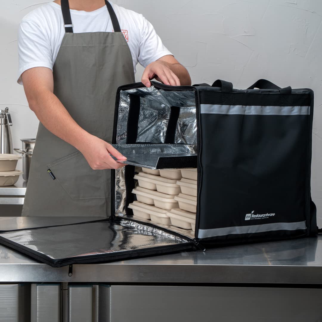 Restaurantware-Delivery Tek 17.7 Inch Food Delivery Bag, 1 Insulated Food Backpack - With Removable Insert, Waterproof, Black Plastic Courier Bag, For Catering, Restaurants, Or Camping