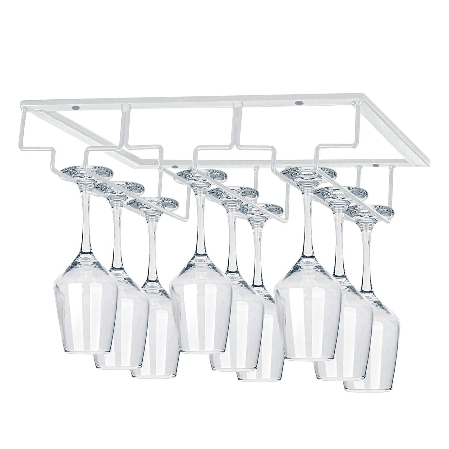 MOCOUM Wine Glasses Rack Under Cabinet Stemware Rack, Wine Glass Hanger Rack Wire Wine Glass Holder Storage Hanger for Cabinet Kitchen Bar (White, 3 Rows 2 Pack)