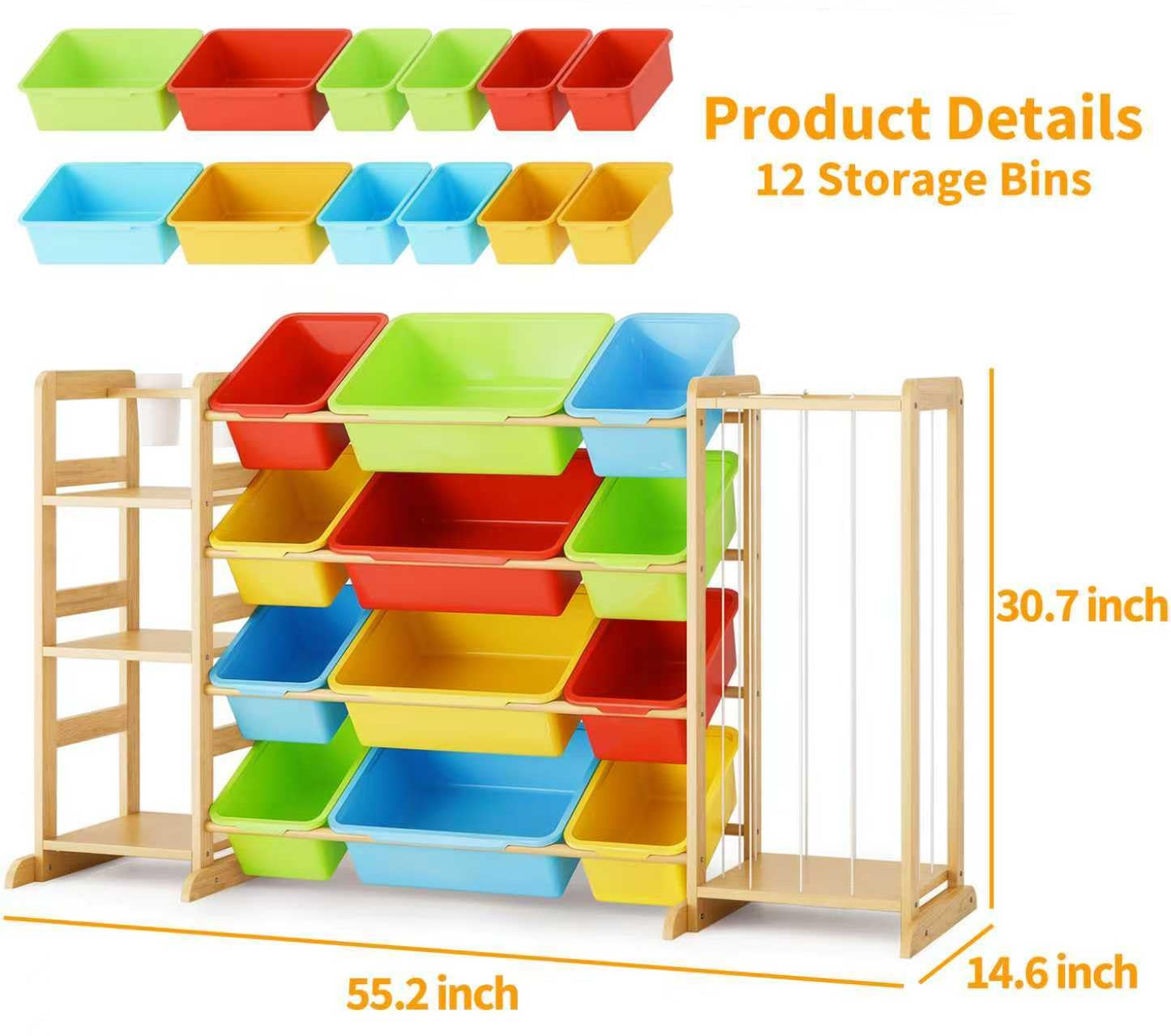 mirolam Toy Storage Organizer with Bookshelf and Stuffed Animal Storage - Playroom Organization with Shelves and 12 Bins - Living Room Box for Lego - Bedroom Decor Essential