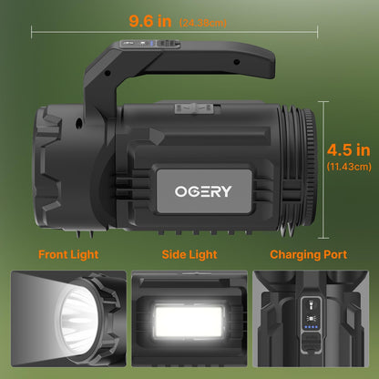 OGERY Rechargeable Flashlight, Multi-Tool Camping Lantern with 983LM, 9000 mAh Portable LED Camping Spotlight for Camping Emergency, Outdoor Hiking, Gray/Black