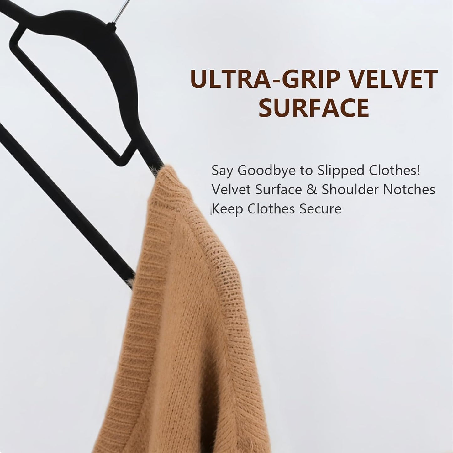 Skiennix Slim Non-Slip Black Velvet Hangers - Space-Saving Heavy Duty Felt with 360° Swivel Hooks | 50 Pack