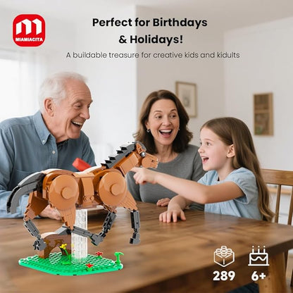 Horse Toys Building Set Realistic Horse Figurines 2-in-1 Mother &amp Foal Horse with Green Base Flowers &amp Grass Creative Animal Building Toy for Kids Ages 6+