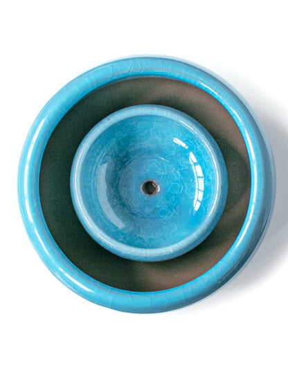 Dahlia Round Ceramic Succulent Pot/Bonsai Pot with Drainage Tray, 2pc Set Teal