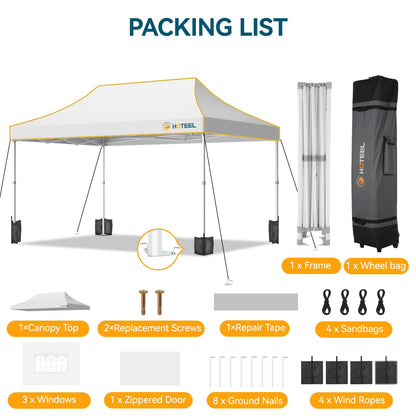 Hoteel 10x15 Pop Up Canopy Tent Heavy Duty with 4 Sidewalls, Waterproof Party Tent, Easy Set-up Commercial Instant Tents with Roller Bag & Sandbags, Hexagonal Leg (1-Year Warranty)