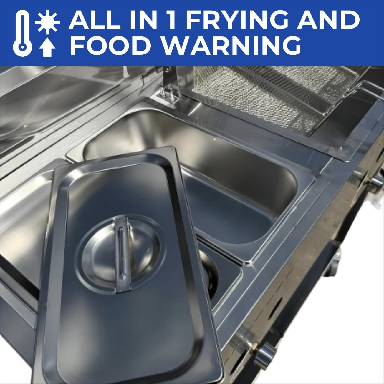 Deep Fryer Cart | 2 Fry Baskets | 3 Gallon Single Tank | 2 Pan Steam Table | Portable 4 Wheel | Stainless Steel | Outdoor Propane Frying Cart for Chicken, Fish, & More | Commercial & Home