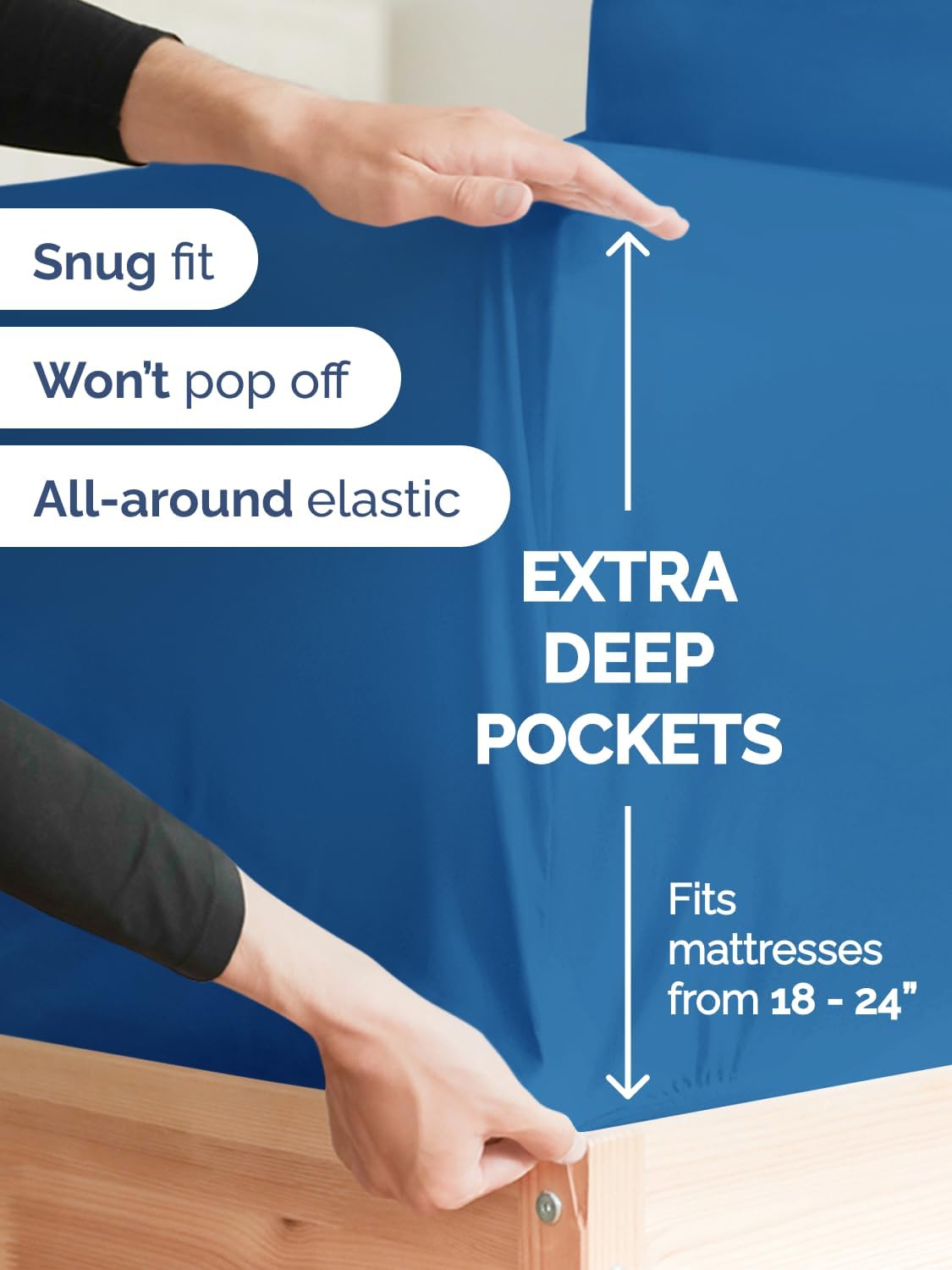 Skiennix Extra Deep Split King Sheet Set - 7 Piece Breathable Cooling Bedding - Soft Wrinkle-Free Royal Blue