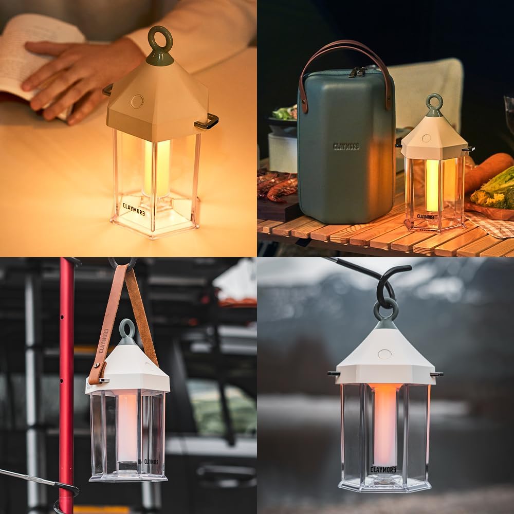 CLAYMORE Cabin Lamp (Ivory) - Aesthetic Portable Lantern for Outdoor Glamping, Camping, Events, Parties & Tents. USB-C Charging, Up to 55 Hours Battery Life, 3 Light Modes.