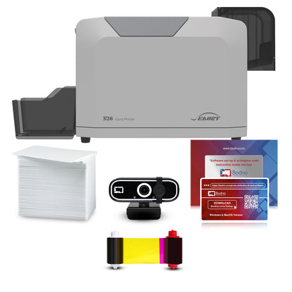 Bodno Seaory S26 Single Sided ID Card Printer & Complete Supplies Package ID Software and Camera - Bronze Edition
