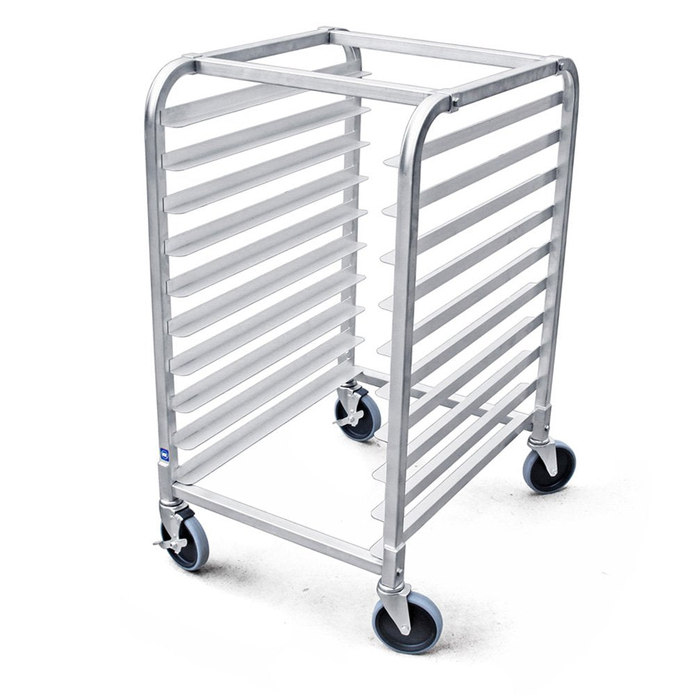 New Star Foodservice 36510 Commercial-Grade Aluminum 10-Tier Sheet Pan/Bun Pan Rack, 26" L x 20" W x 38" H with Brake Wheels Silver