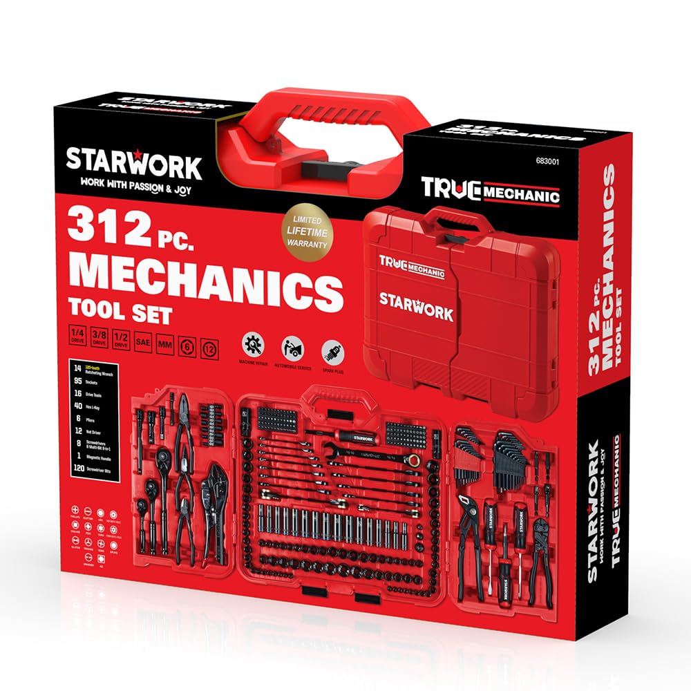 STARWORK TRUE MECHANIC 312-Piece Mechanics Tool Set and Socket Set, Professional, SAE/Metric