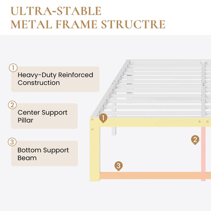 SHA CERLIN 14 Inch Heavy Duty Queen Bed Frame, 4000 lbs Capacity Metal Platform Beds with Reinforced Legs,No Box Spring Required,Easy Assembly,White