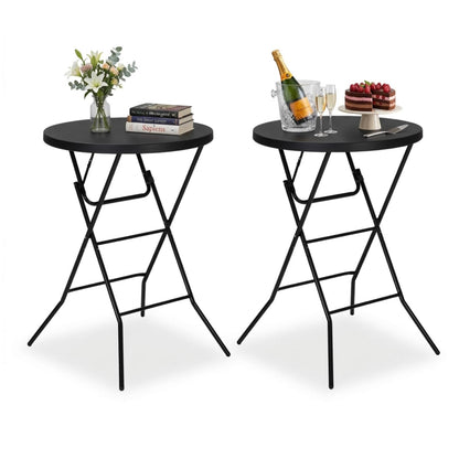 GlowitLian 32" Round Folding Table, Portable Bar Height Folding Table with Detachable Legs, Round Foldable Table with HDPE Top for Standing Parties, Balcony, Event, Indoor Outdoor Use (Black, 2 Pack)