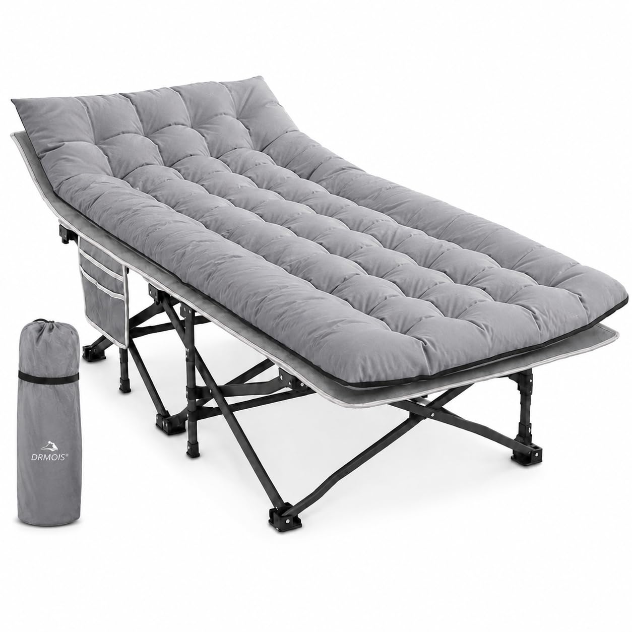 DRMOIS Camping cots, Oversized 32inch Width Portable Foldable Outdoor Bed for Adults Kids, Cot for Traveling Gear Supplier, Office Nap,Support 900 lbs-with Sleeping Pad Mattress-Grey, XXL Size