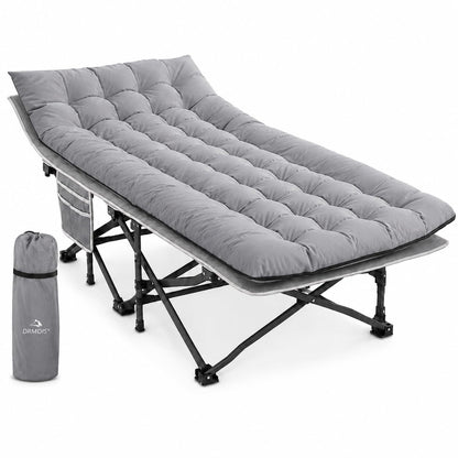 DRMOIS Camping cots, Oversized 32inch Width Portable Foldable Outdoor Bed for Adults Kids, Cot for Traveling Gear Supplier, Office Nap,Support 900 lbs-with Sleeping Pad Mattress-Grey, XXL Size